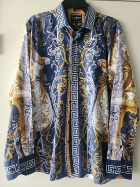 Barabas Blue Gold White Long Sleeve Shirt Men's XL EUC $35